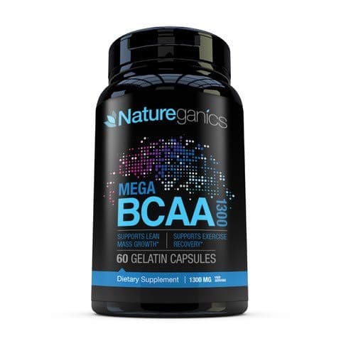 MEGA BCAA Branched Chain Amino Acids – Multiuse Natural Preworkout Bcaas for Mental Clarity and Faster Muscle Recovery, 1300 mg, 60 Capsules by Natureganics