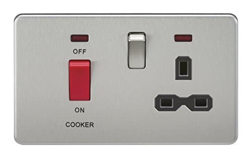 Knightsbridge SFR8333NBC 45 A DP Screw Less Switch and 13 A Brushed Chrome Neon Switched Socket with Black Insert - Silver by Knightsbridge