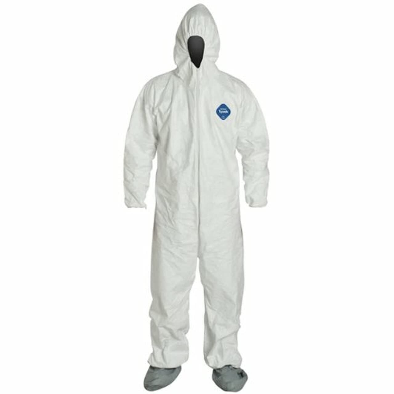 TY122S Disposable Elastic Wrist, Bootie & Hood White Tyvek Coverall Suit 1414 (Medium)