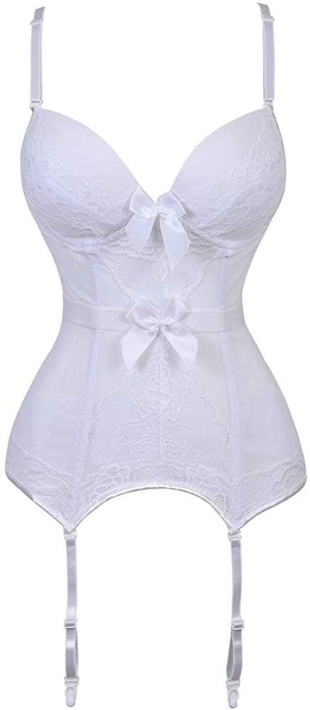 Women's Bustier Corset Lingerie Sexy Girdle Waist Cincher with Garter Belt Black