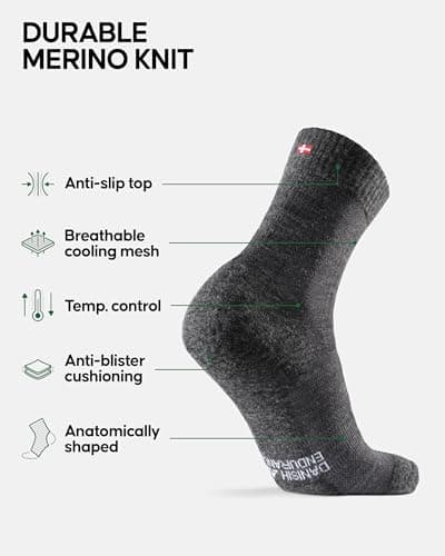 DANISH ENDURANCE Mens Womens Lightweight Merino Wool Hiking Socks Anti Blister 3 Pairs
