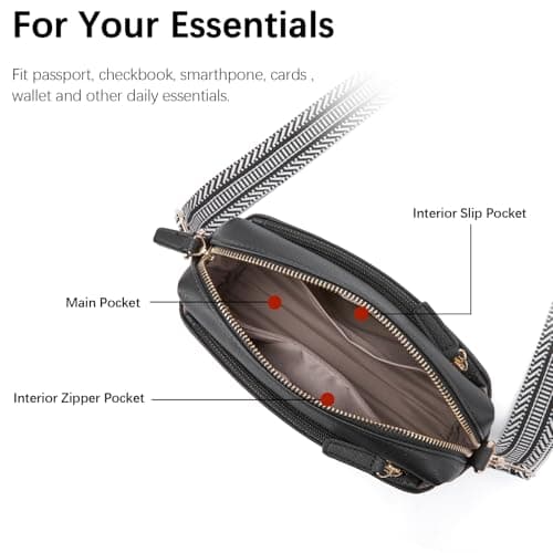 BOSTANTEN Small Crossbody Purse for Women Triple Zip Cell Phone Leather Handbag with Colored Shoulder Strap