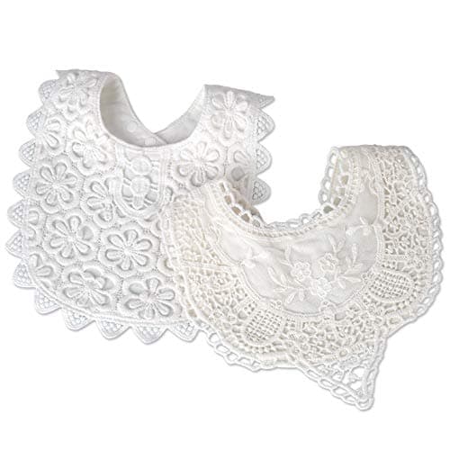 2 Pack Baby Drool Bibs, Drooling Teething Bandana Bibs Lace Fake Collar Bib Set
