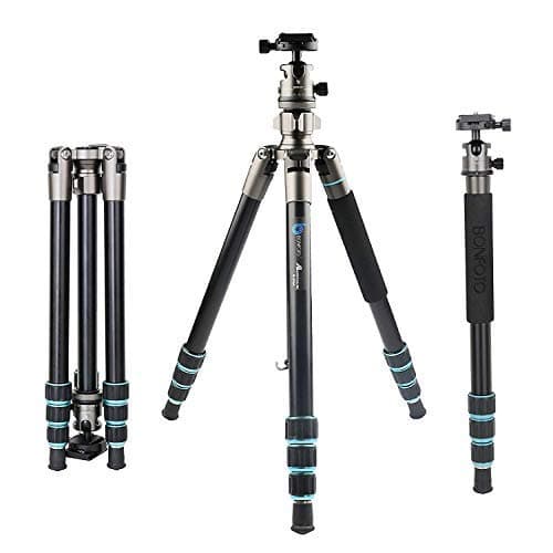 Camera Tripod, BONFOTO B674A Portable Lightweight Aluminium Alloy Travel Tripod Monopod with Quick Release Plate, Ball Head and Carrying Bag