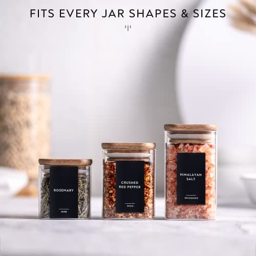 304 Minimalist Spice Label Set, White Text on Black Vinyl Waterproof Label Sticker with Removable Adhesive - Fits on Round, Square and Rectangle Jars - Organize Spice, Herb and Seasonings