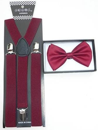 Brand New 2015 Burgundy Unisex Adult Fashion Suspenders Bow Tie Combo