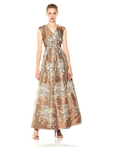 Chetta B Women's Cap Sleeve Broacde Gown, Copper, 14