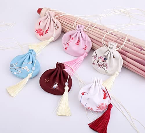 6pcs portable antique sachet sachet bag round satin car Hanfu with pouch empty bag
