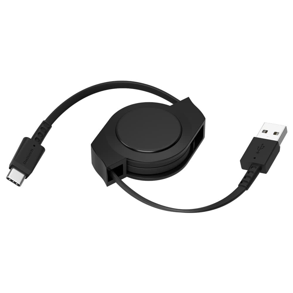 Owtec OEC-CBR2AC12-BK Double-Pull, Retractable USB Type-A to C Cable, 4.8 yds (1.2 m), Data Communication, 480 Mbps, Temperature Sensor, USB2.0, Lightweight, Compact, Quiet, Winding Type C Cable,