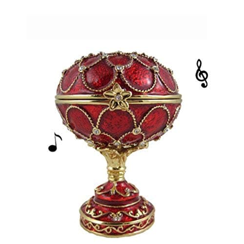 echomerx Red Egg Music Box Jewelry Box/Trinket Box Bejeweled Plays You Light up My Life