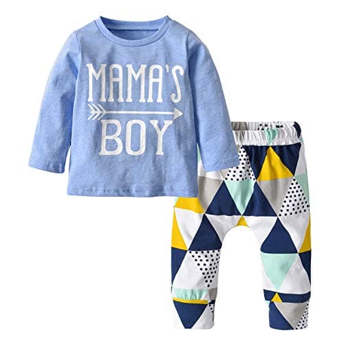 Baby Boys Mama's Boy Long Sleeve T-Shirt Tops Geometric Pants Clothes Set (70(6-9 Months))