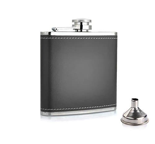 Menzy Blenders Choice Hip Flask with Funnel, Stainless Steel and Stitched Leather Hip Flasks for Carry Liquor Or Alcohol Drinks Wine Whiskey Vodka - Pocket Flasks Or Bottles 7 Oz (210 Ml)
