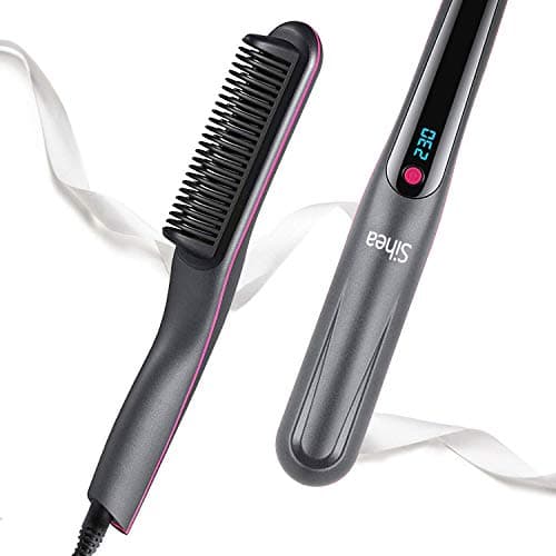 Sihea 2-in-1 Hair Straightener and Curler Ceramic Hair Straightener Brush Hair Curler Fast Heating Adjustable Temperatures Hot Air Brush for All Hair Types Anti-Scald Auto Shutoff SpaceSilver