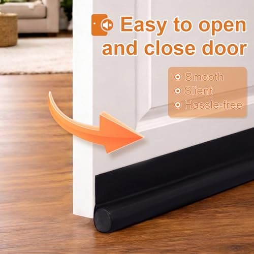HomeProtect Door Draft Stoppers 30 Inches, Black, Single-Sided, Styrofoam & Fabric, Up to 1.4 Inches Gap, Noise, Air, Smoke & Dust Blocker