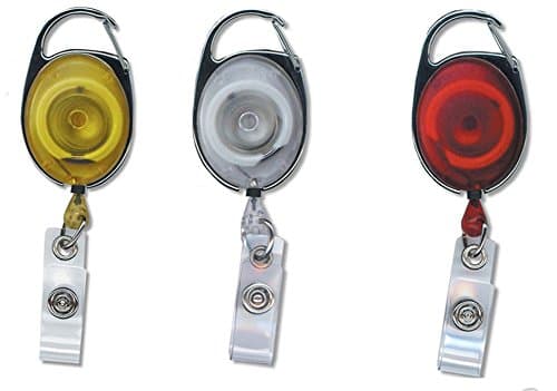 Three Pack, Translucent Carabiner ID/Name/Card Holder/Retractable Reel.