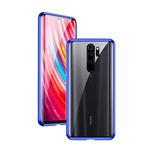 ZAKON 360° Full Body Case for Xiaomi Redmi Note 8 Pro Case, Magnetic Adsorption Metal Cover with Built-in Screen Protector【9H Clear Anti-Scratch Strong Tempered Glass】,Alloy Bumper Protection Blue