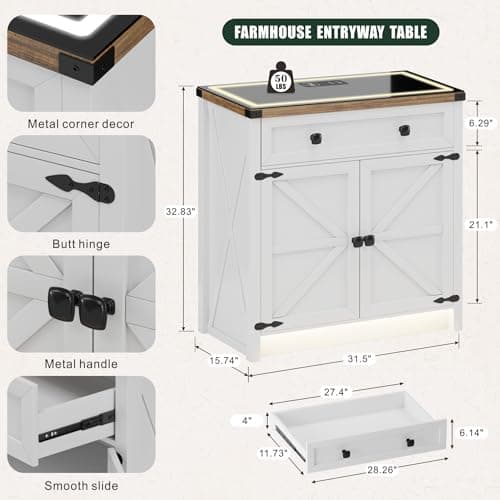 HWB Buffet Sideboard with Storage,Farmhouse Coffee Bar Cabinet with Drawers and Shelves,Buffet Cabinet with LED Lights for Kitchen,Living Room,Dinning,Pure White