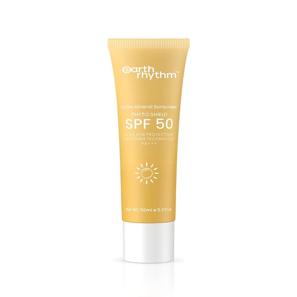 Earth Rhythm Phyto Shield Matte Mineral Sunscreen SPF 50, No White Cast, Lightweight, Oxybenzone-Free
