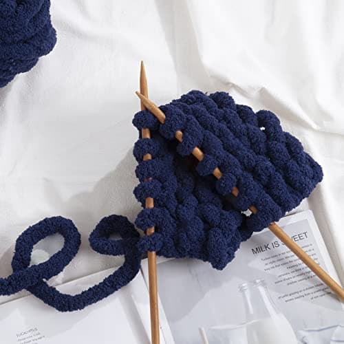 HOMBYS Navy Blue Chenille Yarn for Crocheting, Knitting & Hand Knitting, Super Bulky Chunky Yarn, Soft Plush, 8 Jumbo Pack (31.7 yds, 8 oz Each Skein)