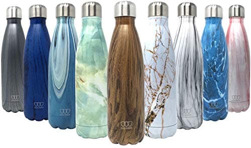 Gold Armour 17oz Stainless Steel Vacuum Insulated Water Bottle, Leak Proof Double Walled Cola Shape Bottle, Keeps Drinks Cold for 24 Hours and Hot for 10 Hours (Pattern: Wood Grain, 17oz)