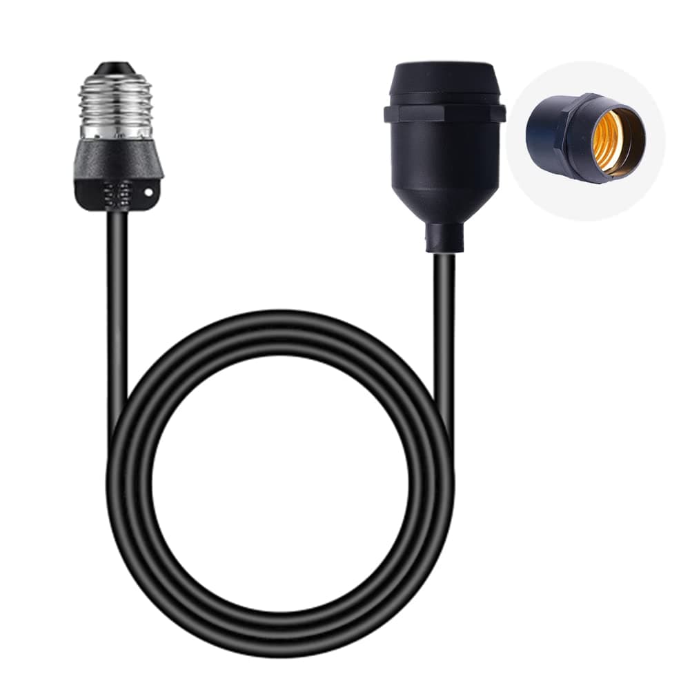 SCOMX E26/E27 Light Socket Extender Cord,E26 to E26 Socket Extender, 6.6 FT Extension, Outdoor String Lights Extension for Backyard, Porch, Garden Indoor Outdoor Porch Garage Patio Use (1)
