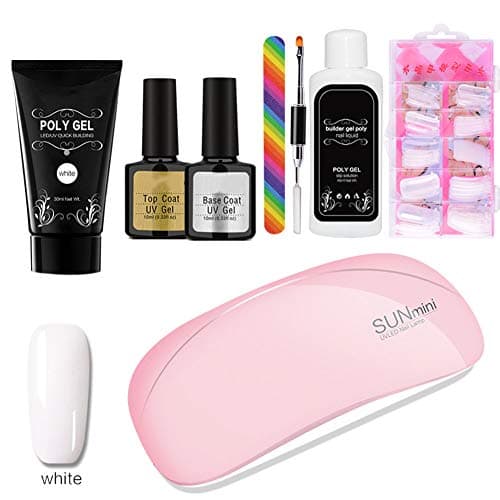Polygel Kit With UV LED Lamp Nail Extension Builder Gel Full Cover Nail Tips,Brush, File, Poly Gel Colors Gel and Liquid Polygel Nail Builder Kit Tool for Nail Art 8 PC By Cutelove (1#)
