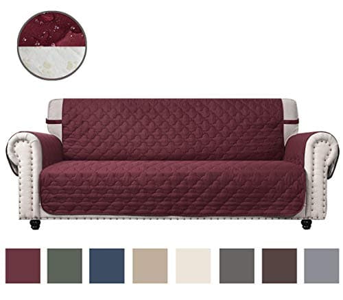 CHHKON Burgundy Sofa Cover for Dog 100% Waterproof Quilted Furniture Protector Sofa Slipcovers for Furniture Sofa with Side Pockets, Pets for Leather Couch (Burgundy, 68'')