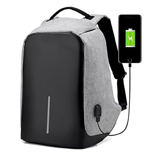 OUWO A-001 Anti-Theft Travel Backpack Business Laptop Book School Bag with USB Charging Port, Gray