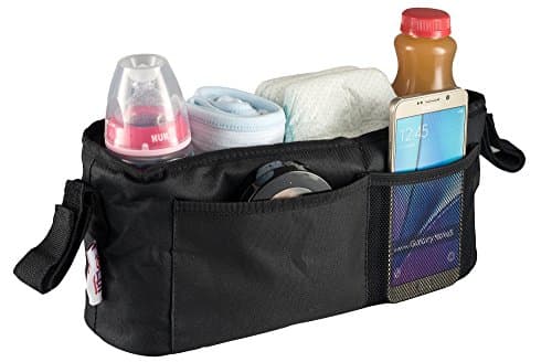 Universal Stroller Organizer Bag 2 Cup Holders & Accessories Storage Bag for Strollers - With Front Pocket for Cell Phone (Black)