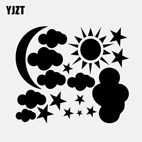 JYIP 15.2CM*13CM Sun Moons Stars And Clouds Vinyl Decal Car Sticker Black/Silver C3-0591 Black