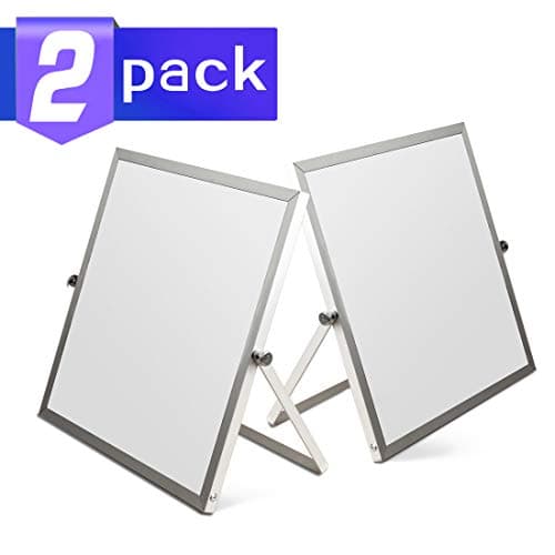 Small Dry Erase White Board for Desk 10" X 10", 2 Pack Double-Sided Magnetic Desktop Whiteboard Easel for Students Home Office, 360 Degree Reversible