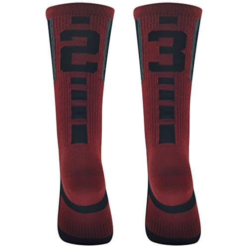 Football Socks, Comifun Adults Teens Mid Calf Custom Team Number ID Socks 1 Pair, Red/Black