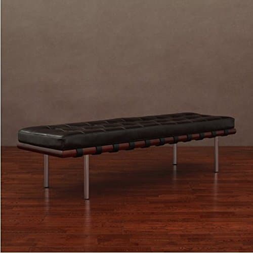 Transitional Large Dark Upholstered Leather Bench