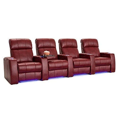 Seatcraft Sonoma Home Theater Seating Power Recline Leather Gel with Adjustable Powered Headrests (Red, Row of 4)