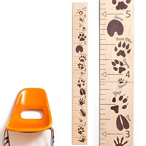 Headwaters Studio Animal Tracks Wooden Ruler Growth Chart (R-PAWGRAY)