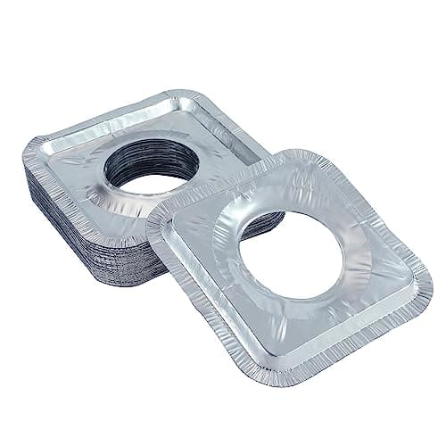 Gas Burner Liners (50 Pack) 8.5" Disposable Aluminum Foil Square Stove Burner Covers - Gas Range Protector Foil Liners to Catch Oil, Grease and Food Spills
