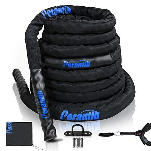 Perantlb Battle Rope with wear-Resistant Nylon Protective Sleeve ，Heavy Battle Rope for Strength Training Home Fitness Exercise Rope， Anchor Strap Kit Included