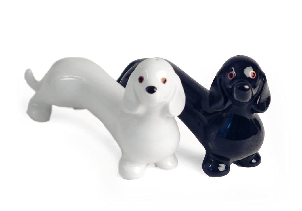 Dachshund Small Black And White Handmade Ceramic Cruet Set (7cm x 12cm)
