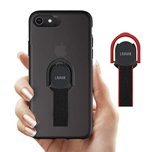 iPhone 8 Plus / 7 Plus Case With Finger Strap & Ring Kickstand, Thin Rugged Cover with Gray & Blue Finger Grips for Apple iPhone 8 Plus / 7 Plus, Support Magnetic Car Mount and Wireless Charging