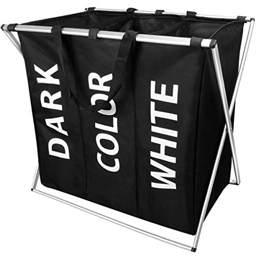 Olilio Large 3 Section Laundry Hamper Basket with Foldable Aluminium X-Frame 24.8" X 14.96" X 22.44" Dirty Clothes Bag with Handle for College Apartment Home Use