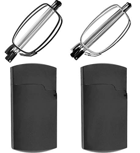 Success Eyewear Reading Glasses 2 Pair Black And Gunmetal Readers Compact Folding Glasses For Reading For Men Women Case Included Bundle: Set Of Black And Gunmetal With 2 Cases 2.75