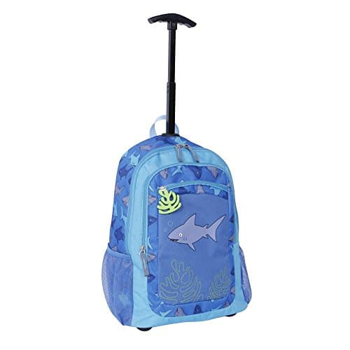 Kid and Toddler Boy Rolling Blue Shark Luggage Backpack Bookbag for Travel and School