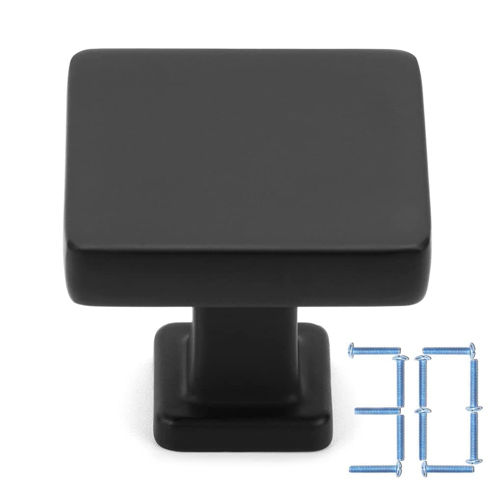 30 Pack Black Cabinet Knobs Matte Black Drawer Knobs K08 Square Single Hole Cabinet Pulls for Cabinets Drawer Dresser Cupboard Bedroom Closet Bathroom Vanity
