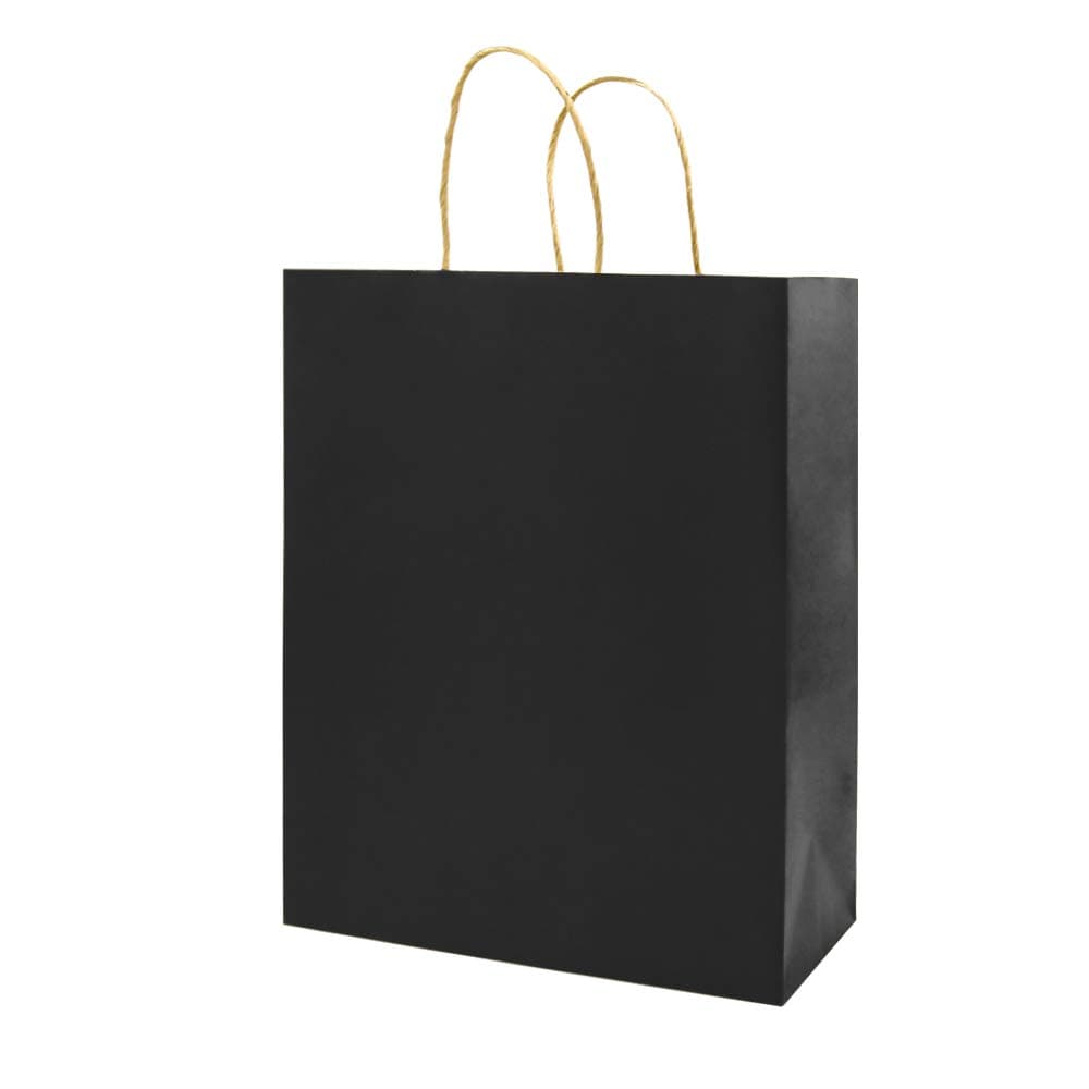 bagmad 50 Pack 5.25x3.25x8 Inch Plain Black Small Gift Paper Bags with Handles Bulk, Kraft Paper Bags, Party Favors Grocery Retail Shopping Business Craft Cub Sacks (Black 50pcs)