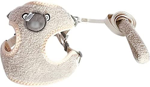 La La Pet Cute Small Dog Harness with Velvet Leash No Pull Mesh Padded Vest Harness for Walking Small Medium Dogs and Cats (Beige, M)