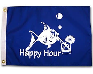 Happy Hour Fish Royal Blue Outdoor Garden Flag 100D12X18in