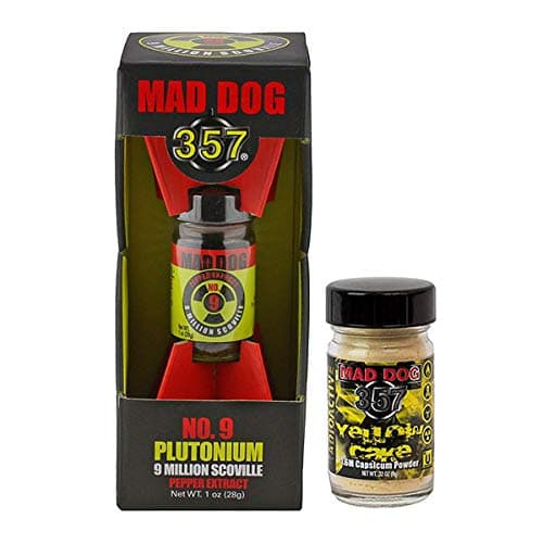 Mad Dog 357 No. 9 Plutonium 9 Million Scoville Pepper Extract with jar of Mad Dog 357 Yellow Cake - 1.6M Capsicum Powder