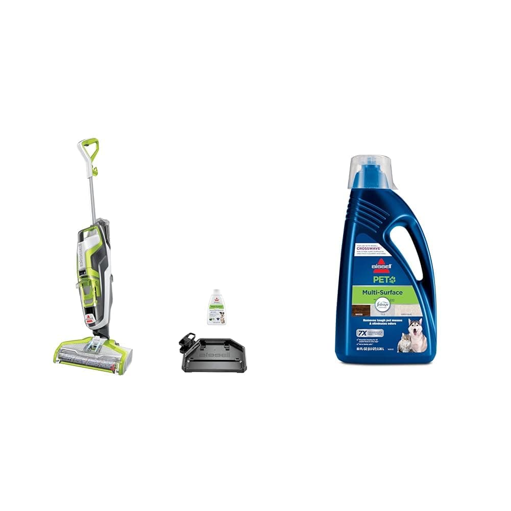 CrossWave Floor and Area Rug Cleaner, Wet-Dry Vacuum, 3888A, Corded electric, Green + BISSELL Multi-Surface Pet Formula with Febreze Freshness for Crosswave (80 oz), 2295L