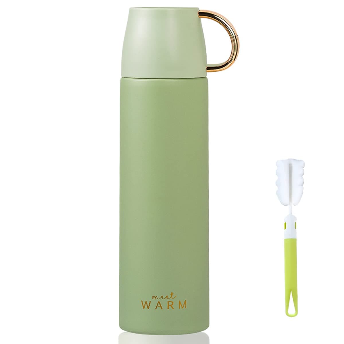 Coffee Flasks with Cup for Hot Drinks 500ML, NISVDID Vacuum Thermal Flasks with No Ripple Surface Small Cup Leakproof Water Bottle for Work Travel School and Sport (Light Green)