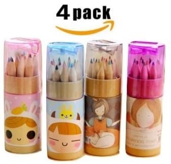 Edmonds Cute Mini Colored Pencils Set for Kids with Cap Sharpener, Cylindrical Box Package, (Total 48 Colored Pencils, 3.54 inches, 12 Pieces per Cylinder ) (4 Pack)